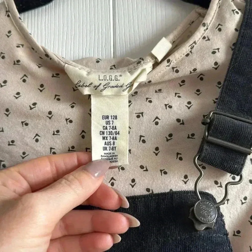 H&M | Corduroy Overall Dress | with Floral Long Sleeve Top | size 7